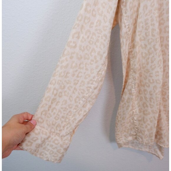 GAP Womens Linen Tan Animal Print Button Down Collared Shirt, small - Picture 3 of 8